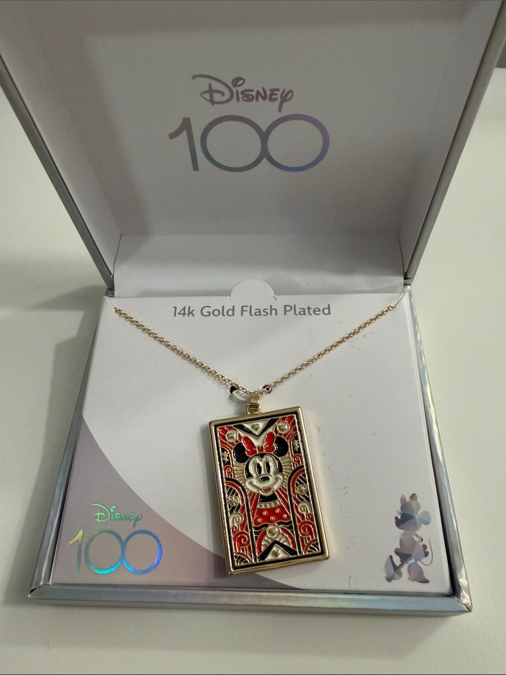 Disney Minnie Mouse Gold Flash Plated Pendant Necklace - Red & Gold